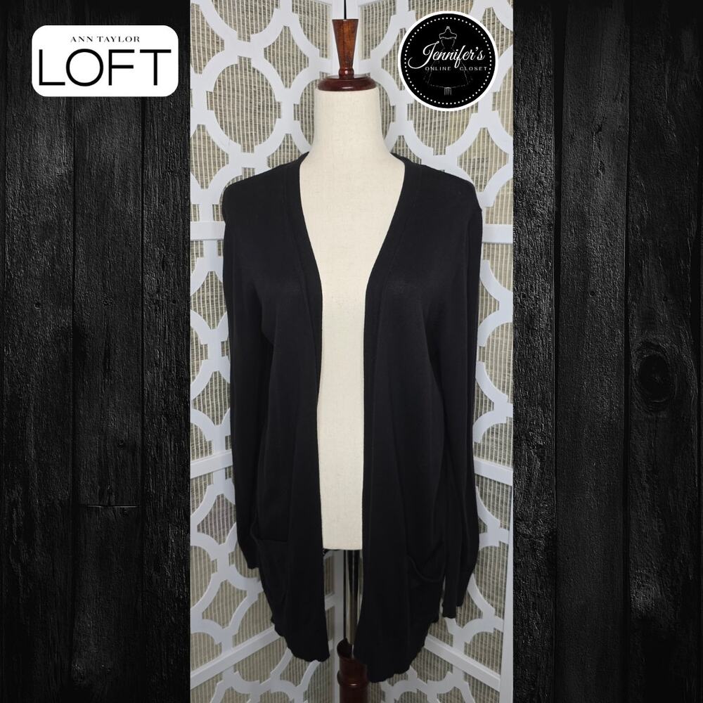 LOFT Black, Open Front with Pockets Cardigan Size L